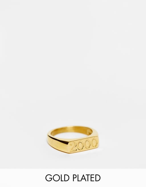 Bohomoon - Bague en acier inoxydable plaqué or avec détail« 2000 » gravé