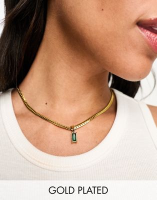 Bohomoon Buttercup gold plated chain necklace with green crystal pendant