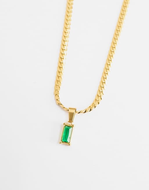 Bohomoon - Buttercup - Vergulde schakelketting met groen kristalhangertje, 2 van 4