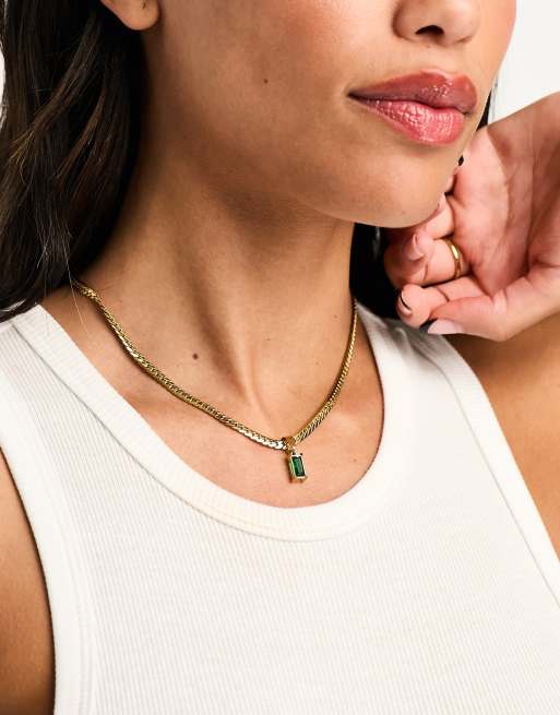 Bohomoon - Buttercup - Vergulde schakelketting met groen kristalhangertje, 3 van 4