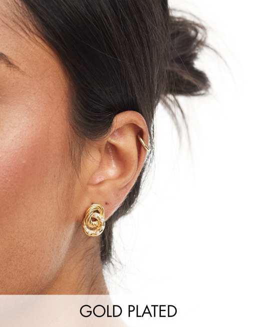 Bohomoon - Cordelia - Boucles d'oreilles effet torsadé en acier inoxydable plaqué or avec perles 