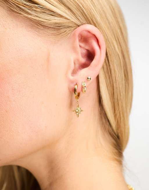 Bohomoon - Dolly - Orecchini a cerchio placcati oro con charm con stella e pietra opale, 3 di 4