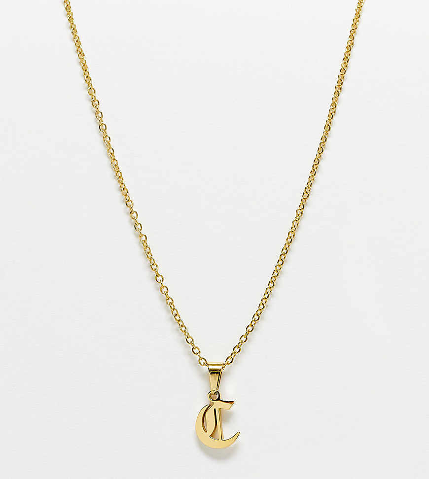 Bohomoon gold plated stainless steel necklace with gothic C initial pendant