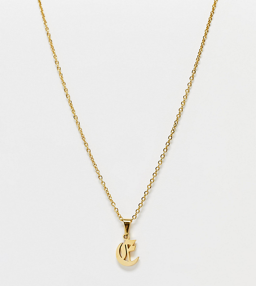 Bohomoon gold plated stainless steel necklace with gothic E initial pendant