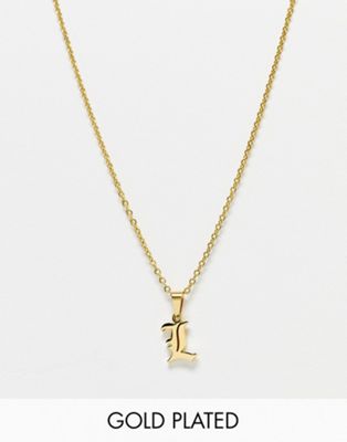 Bohomoon gold plated stainless steel necklace with gothic L initial pendant | ASOS
