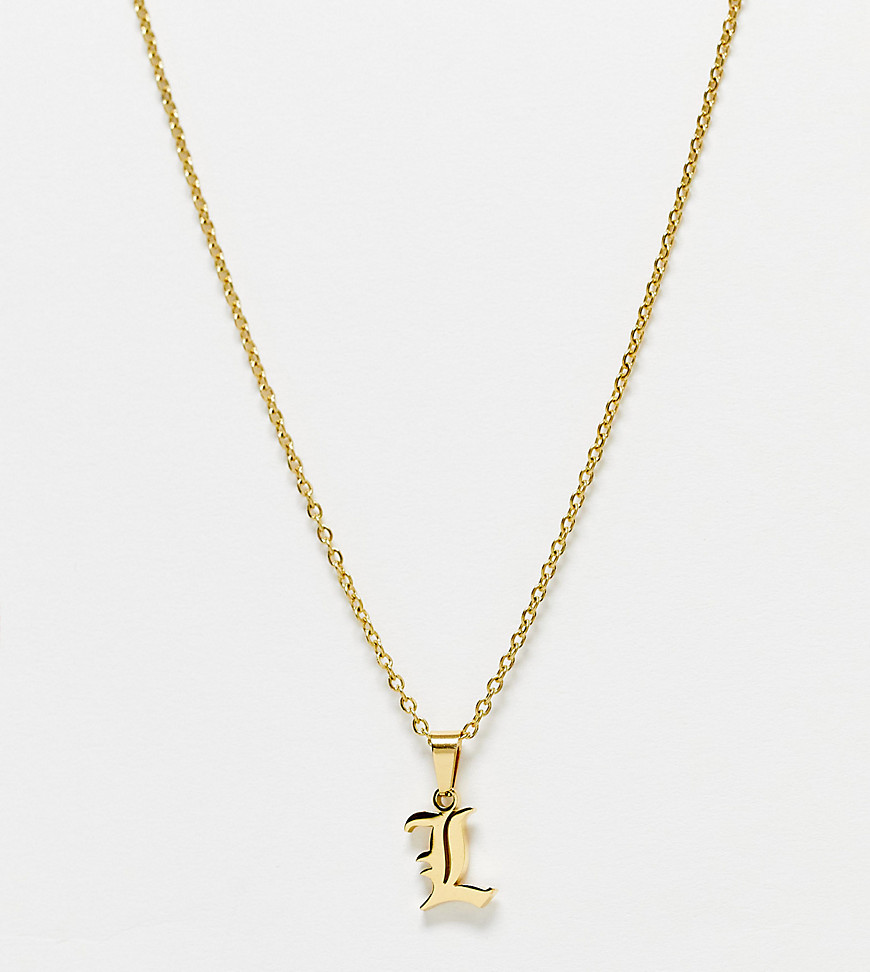 Bohomoon gold plated stainless steel necklace with gothic L initial pendant