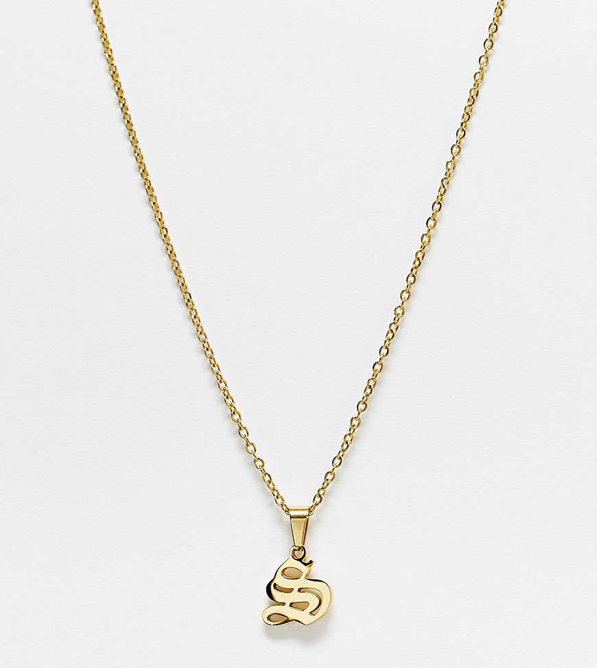Bohomoon gold plated stainless steel necklace with gothic S initial pendant
