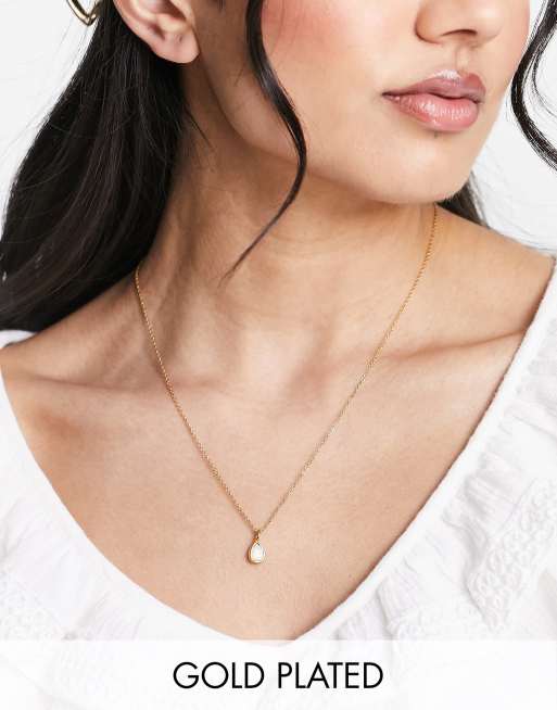 Bohomoon - Orla - Collier en acier inoxydable plaqué or avec pendentif en pierre d'opale