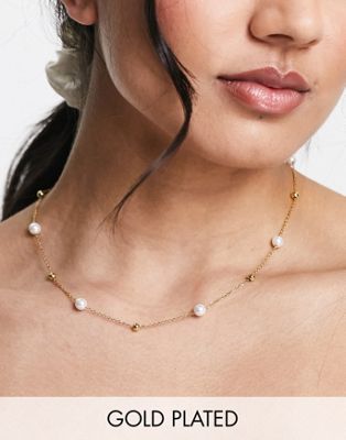 Bohomoon Paradise gold plated stainless steel pearl detail necklace