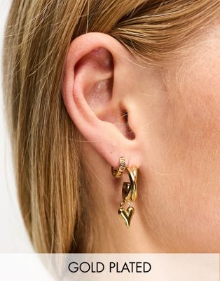 Bohomoon Ramona gold plated twisted hoop earrings with hearts