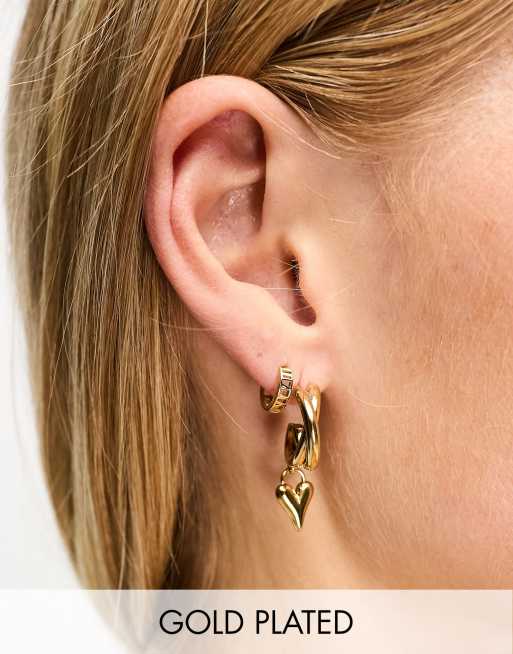 Bohomoon - Ramona - Orecchini a cerchio placcati in oro attorcigliati con cuori