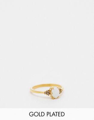 Bohomoon Vixen gold plated ring with opal