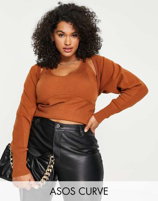 Bolero con agujeros para los pulgares de punto de ASOS DESIGN Curve (parte de un conjunto)