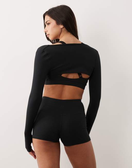 Bolero negro de manga larga con diseño de capas de tejido suave de 4505, 4 de 4