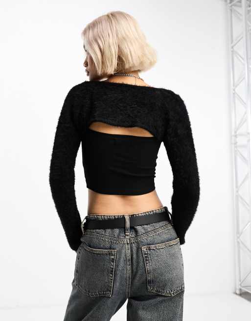 Bolero negro de punto mullido de Reclaimed Vintage, 2 de 4