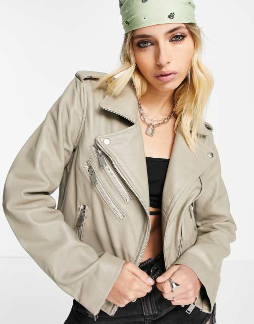 Bolongari Trevor Zuki cropped leather biker jacket in green 