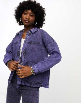 Bolongaro Trevor acid wash high waist jean and denim jacket co-ord in purple