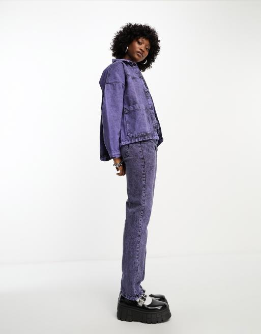 Purple cropped denim on sale jacket