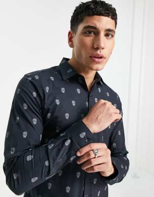 Bolongaro Trevor all over skull skinny fit print shirt - ASOS Price Checker