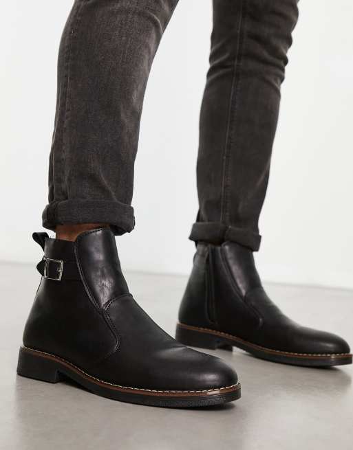 Mens dress ankle top boots buckle