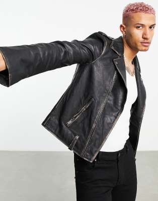 Bolongaro Trevor biker leather jacket in antique finish - ASOS Price Checker