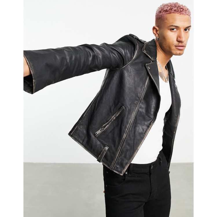 Bolongaro Trevor biker leather jacket in antique finish ASOS