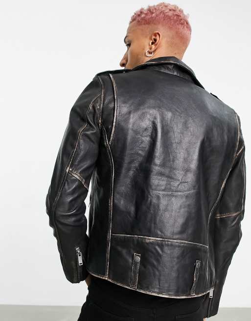 Bolongaro Trevor biker leather jacket in antique finish