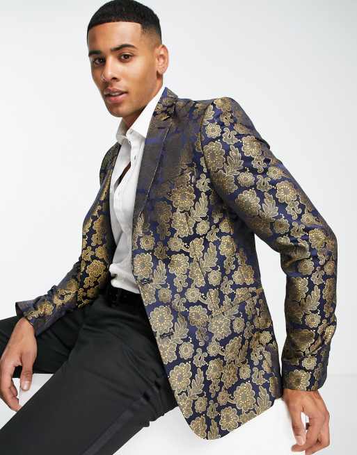 Bolongaro Trevor blue and gold floral skinny fit suit jacket | ASOS