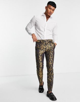 Bolongaro Trevor blue and gold floral skinny fit suit trousers - ASOS Price Checker
