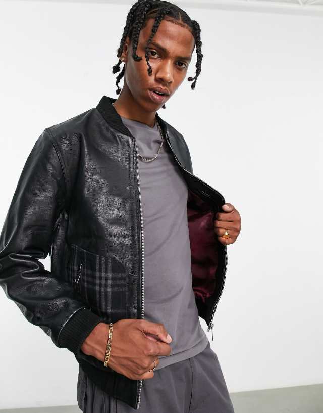 Bolongaro Trevor bomber jacket in black with checked pocket detail