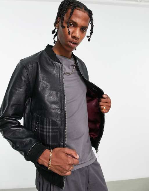 Bolongaro Trevor – Bomberjacke in Schwarz mit kariertem Taschendetail