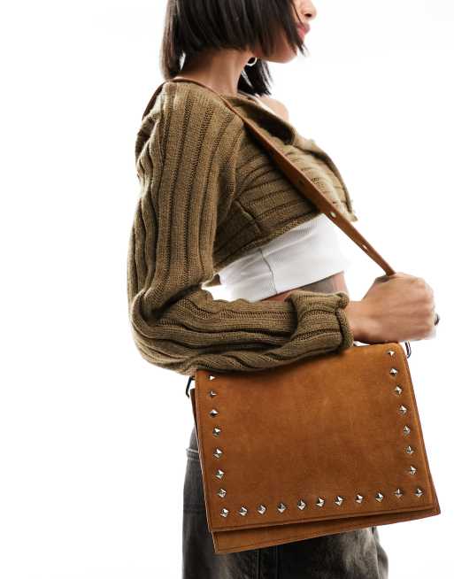 Bolongaro Trevor - Borsa a tracolla in camoscio marrone con borchie