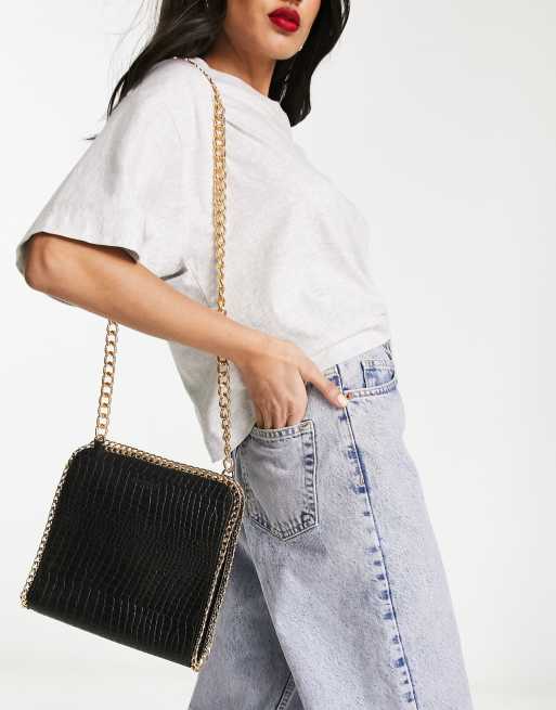 Bolongaro Trevor - Borsa da spalla nera in pelle effetto coccodrillo con tracolla a catena