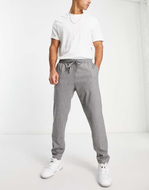 Bolongaro Trevor - Broek met toelopende pasvorm en elastische taille in lichtgrijs met krijtstreep