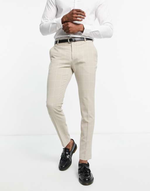 Bolongaro Trevor - Bruiloft - Skinny geruite pantalon in stone