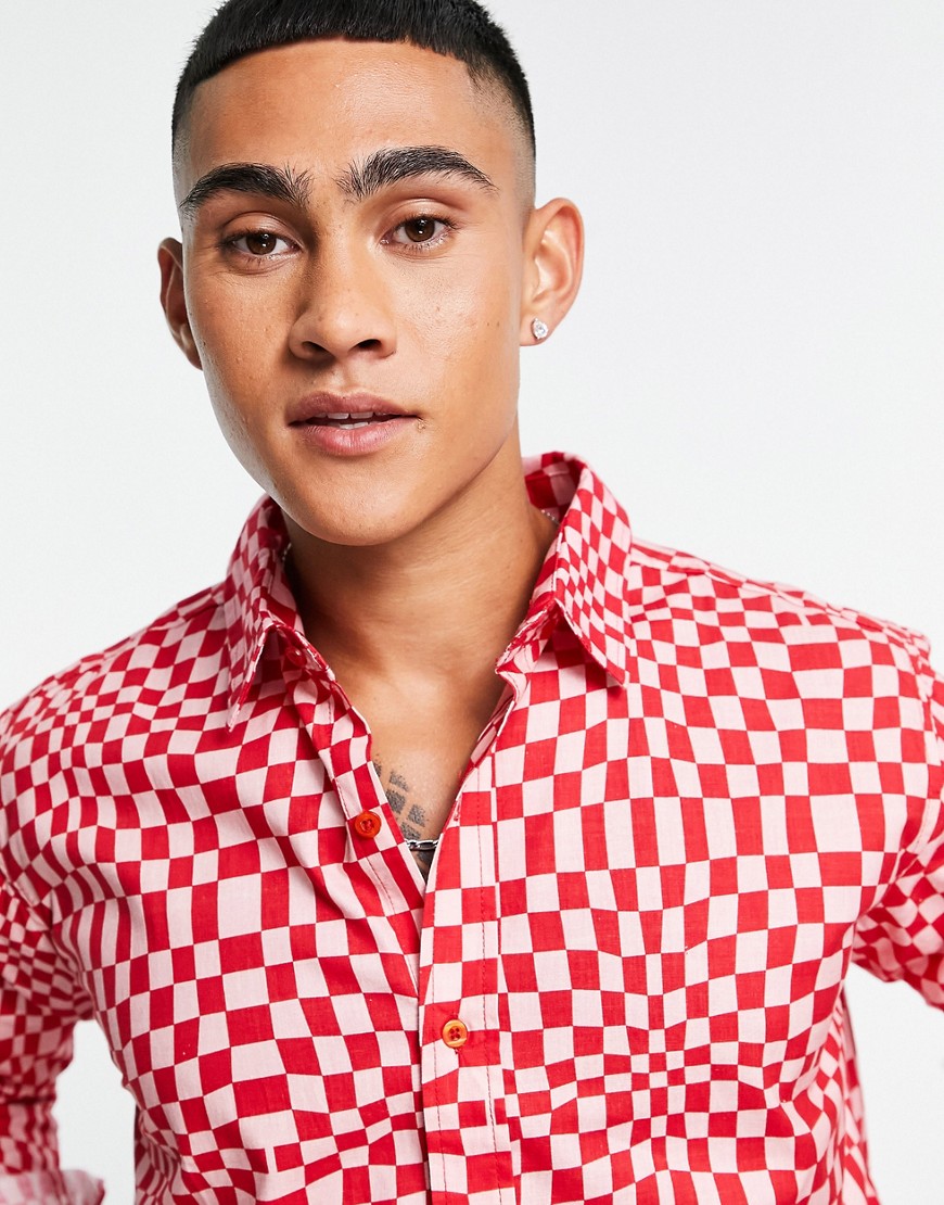 Camicia a maniche lunghe rossa con stampa geometrica-Rosso - Bolongaro Trevor Camicia donna  - immagine2