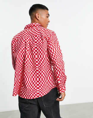 Camicia a maniche lunghe rossa con stampa geometrica-Rosso - Bolongaro Trevor Camicia donna  - immagine3