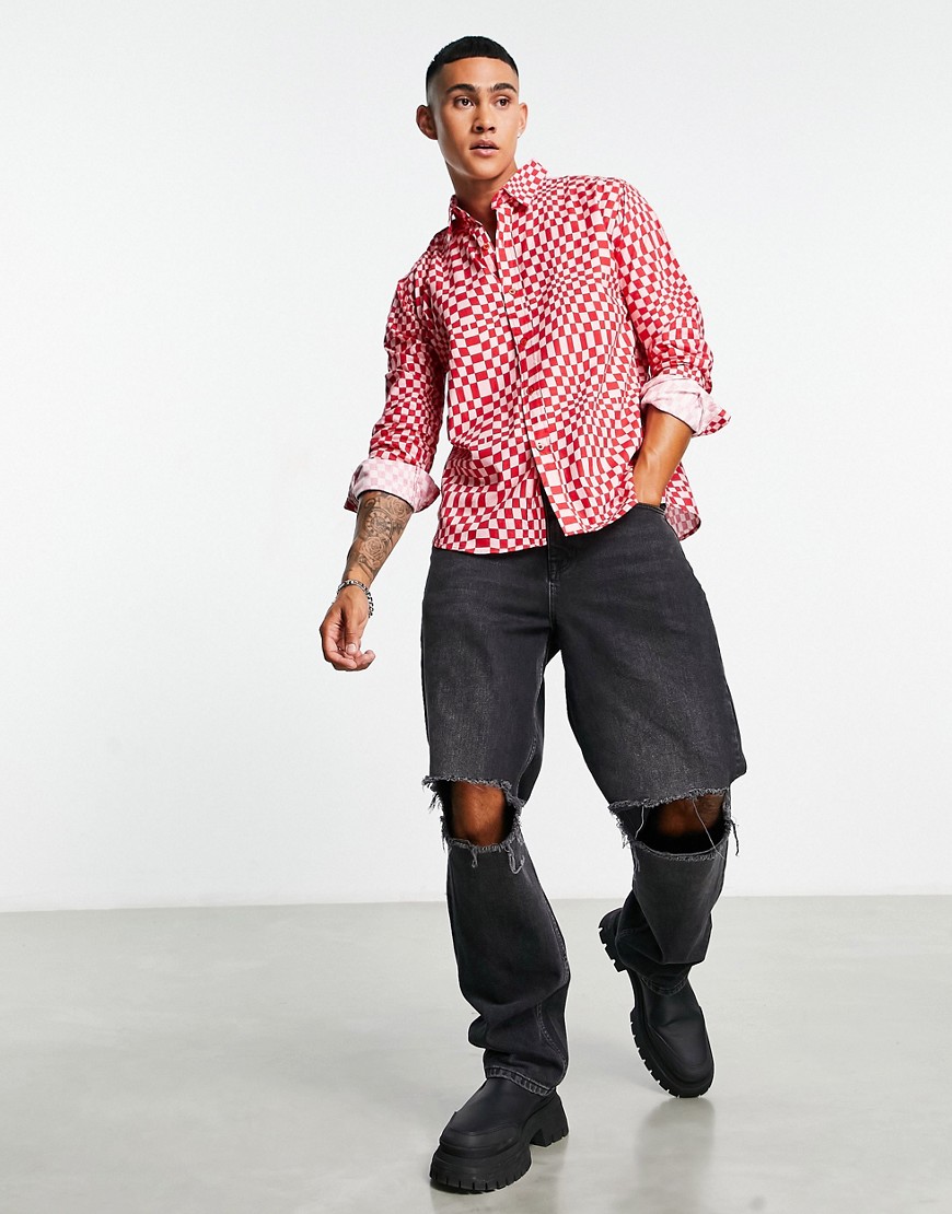 Camicia a maniche lunghe rossa con stampa geometrica-Rosso - Bolongaro Trevor Camicia donna  - immagine1