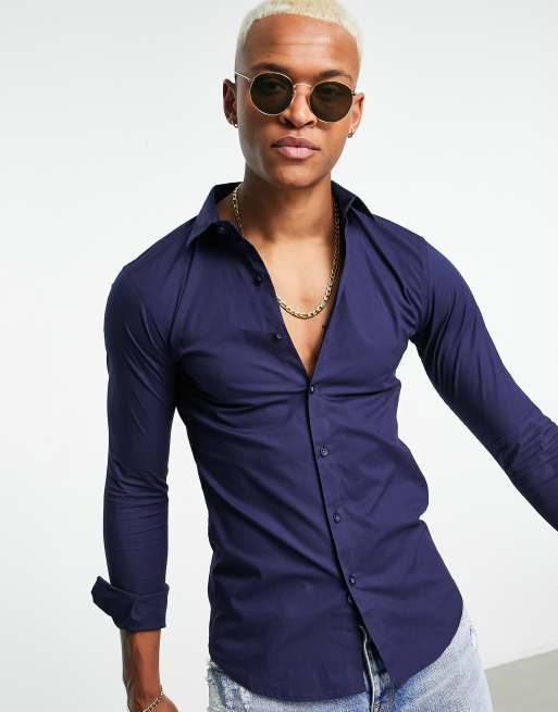 Bolongaro Trevor - Camicia skinny classica a maniche lunghe blu navy
