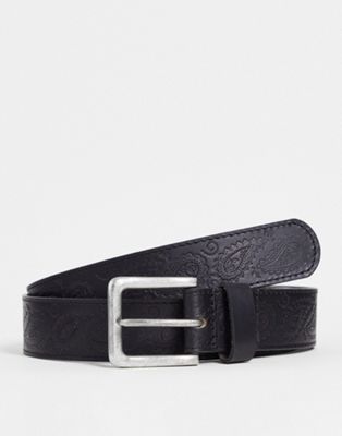 Bolongaro Trevor paisley embossed leather belt in black - ASOS Price Checker