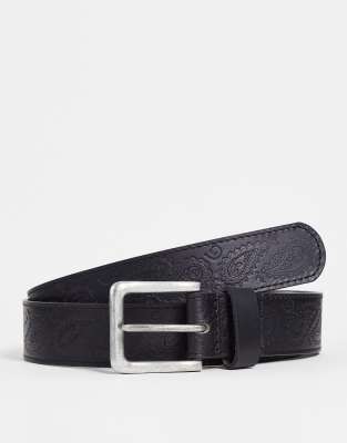 Bolongaro Trevor paisley embossed leather belt in black - ASOS Price Checker