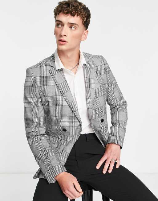 Skinny Single Breasted Check Suit Jacket