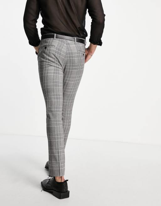 Super Skinny Cropped Mens Grey Check Cropped Trousers Cropped