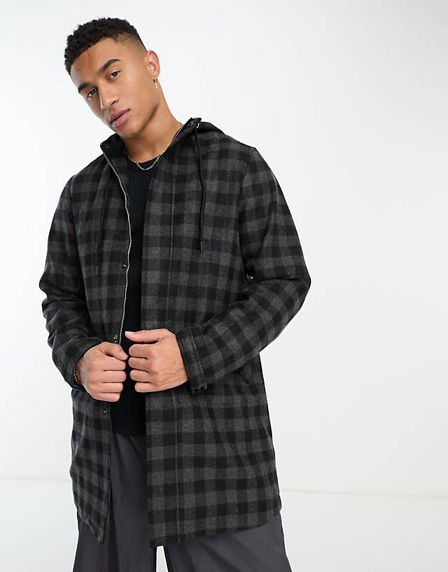 Bolongaro Trevor - checked hooded overcoat in grey