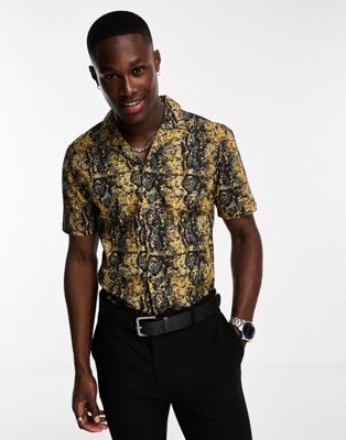 Bolongaro Trevor short sleeve print shirt in black and yellow - ASOS Price Checker