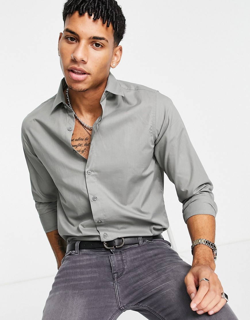 Bolongaro Trevor classic slim long sleeve shirt in gray-Grey