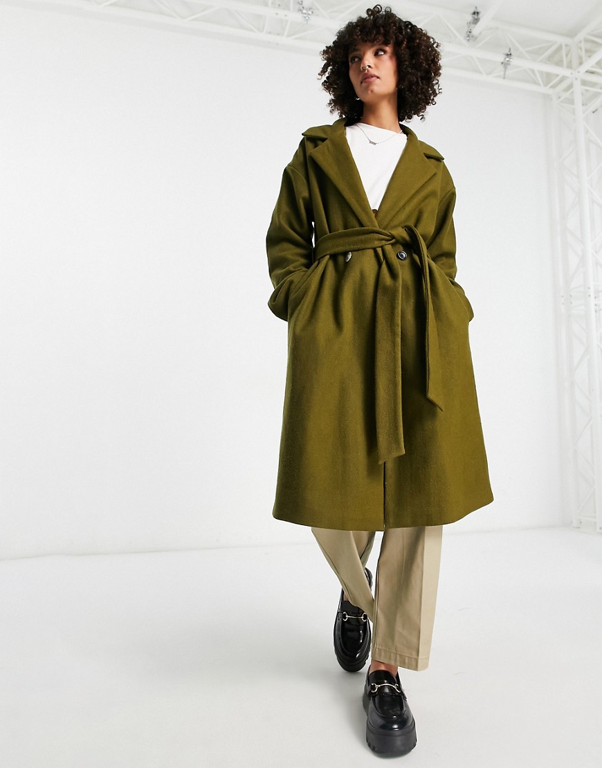 classic wrap coat in khaki-Green
