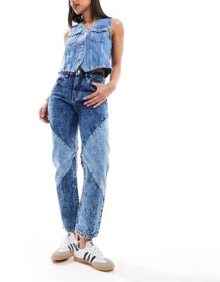 contrast panel mom jean in blue