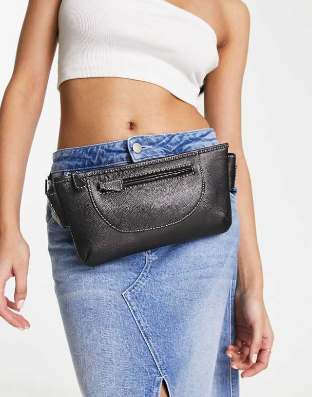 Bolongaro Trevor - contrast stitch leather bum bag in black