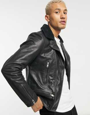 Bolongaro Trevor Crackle Leather Biker Jacket With Shearling